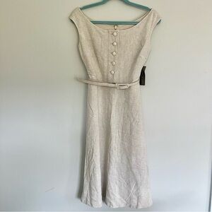 Eva Mendes | New York & Company Dress flare viscose linen blend tan New